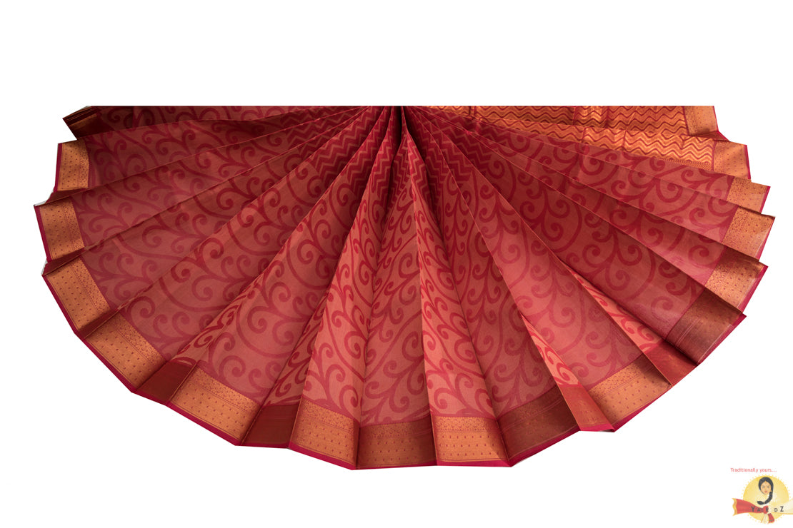Sandal Handloom Orissa Cotton Saree With Tie & Dye Motifs
