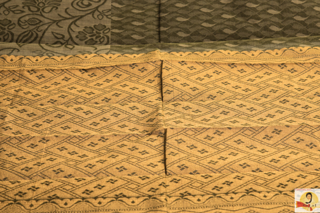 Chirala Handloom Cotton Saree- Green & grey