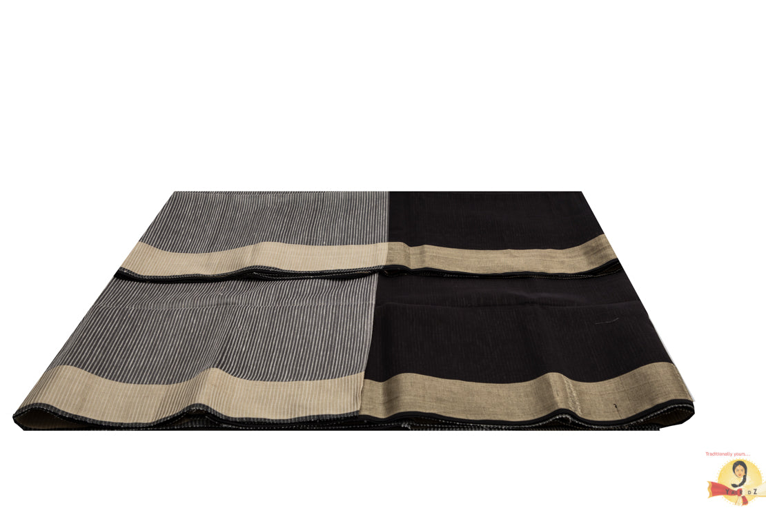 Maheshwari Silk Cotton- Grey and Black Partly