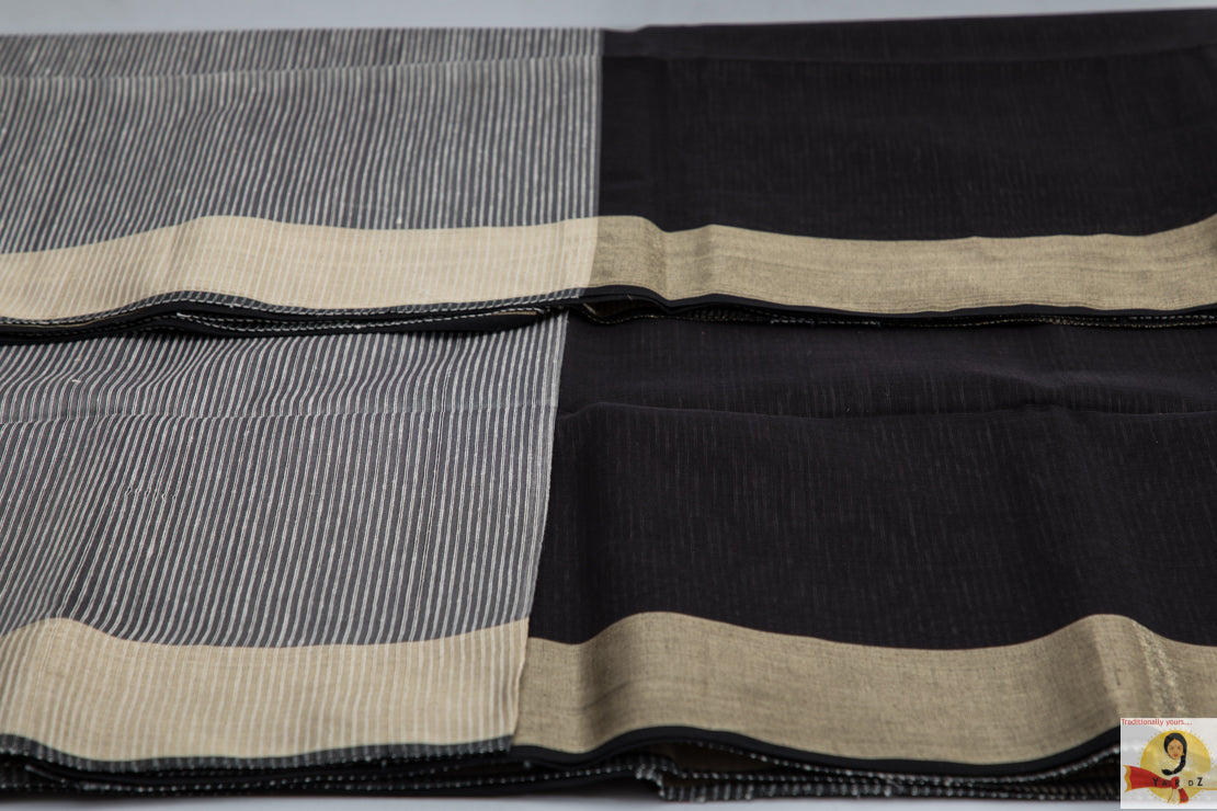 Maheshwari Silk Cotton- Grey and Black Partly