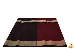 Maheshwari Silk Cotton- Maroon and Black Partly
