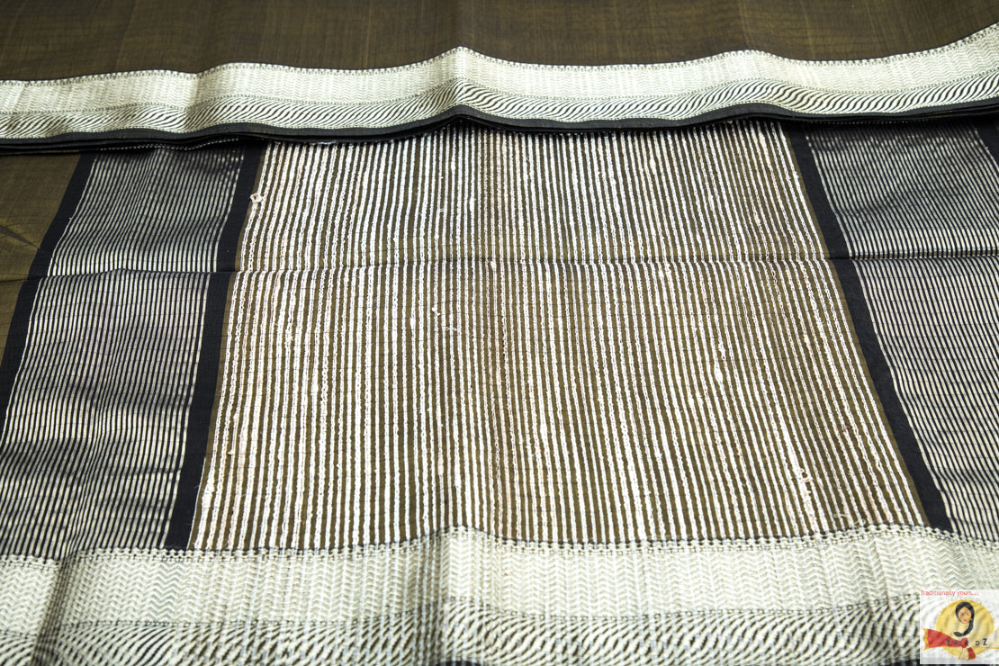 Maheshwari Silk Cotton- Olive Green